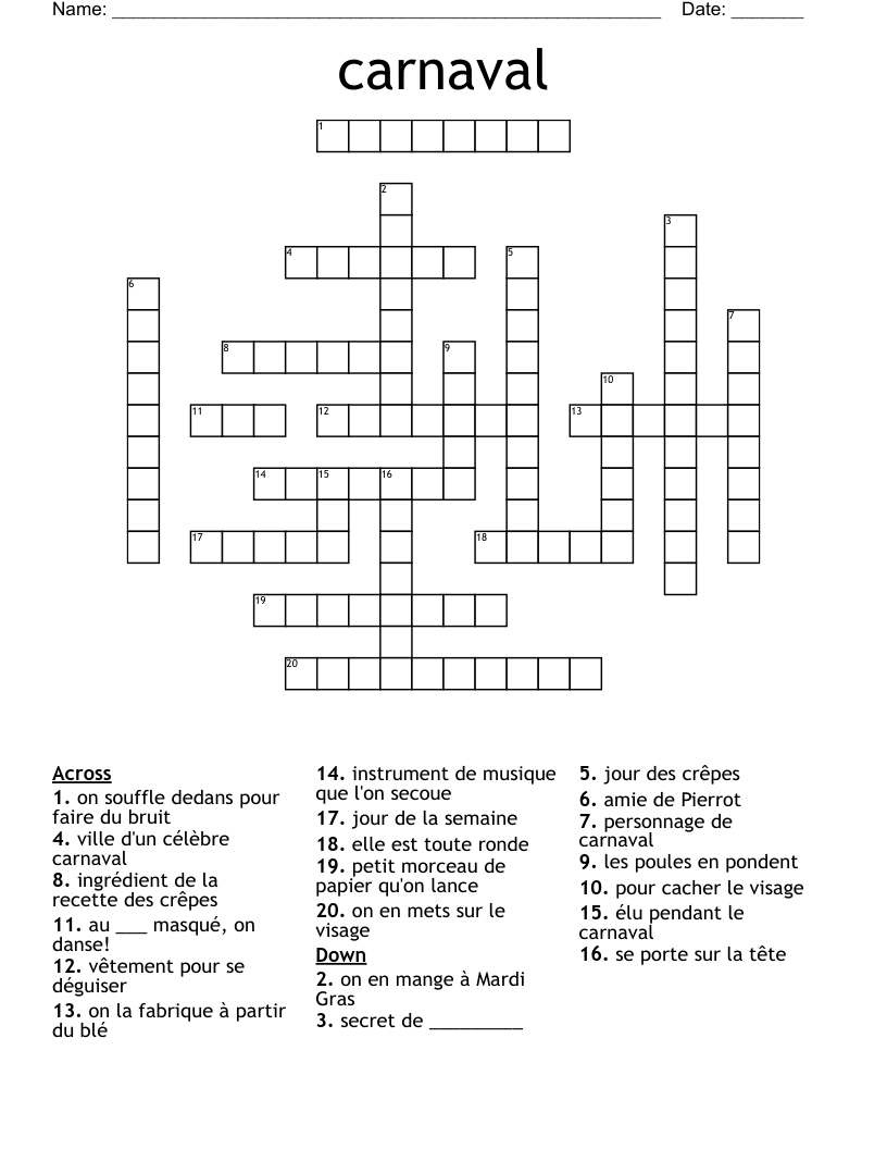 carnaval Crossword