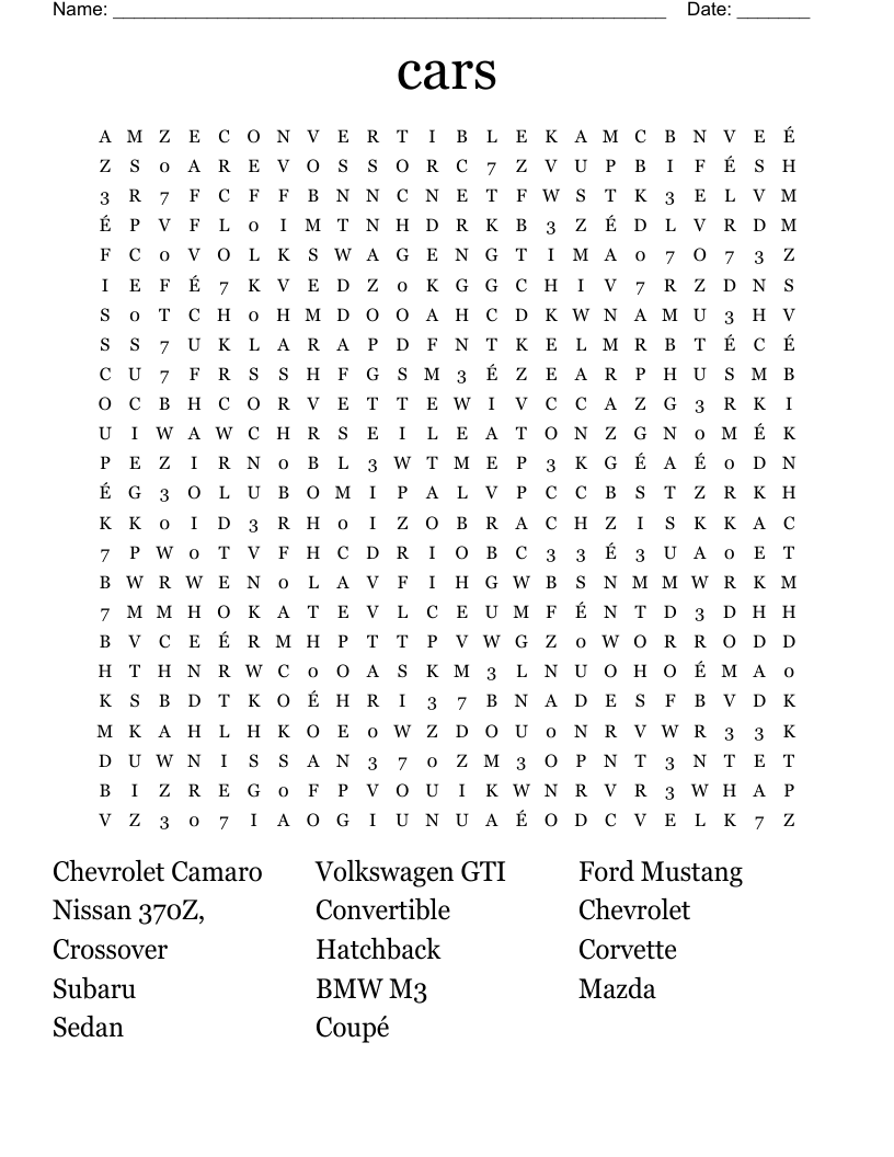 cars Word Search