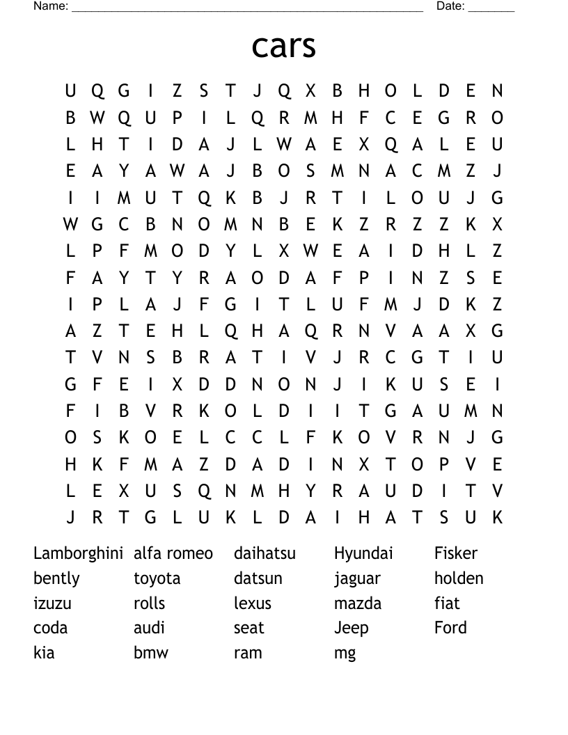 cars Word Search