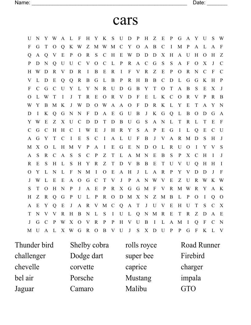 cars Word Search