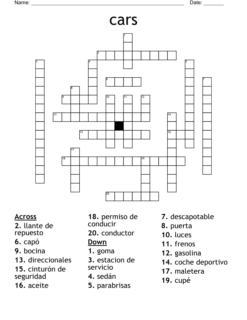 cars Crossword