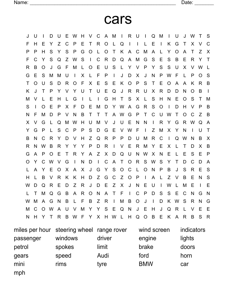 cars  Word Search