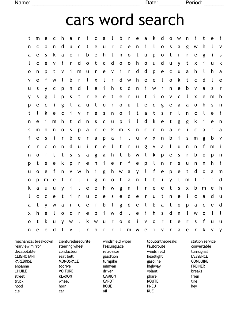 cars word search