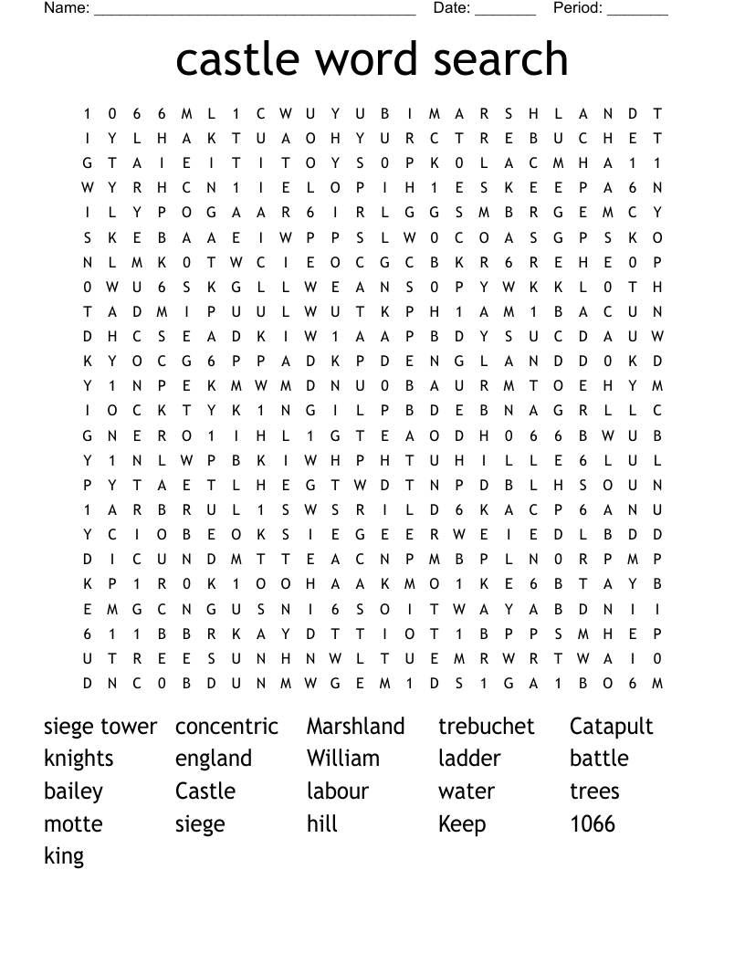 castle  word search