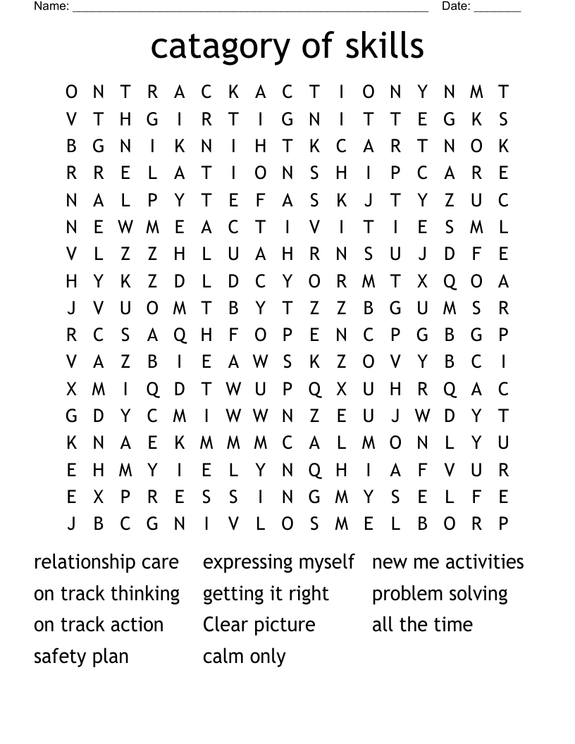 catagory of skills Word Search