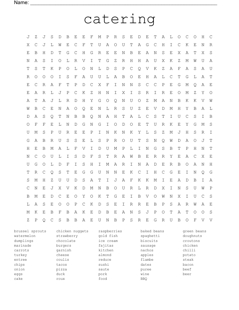 catering Word Search