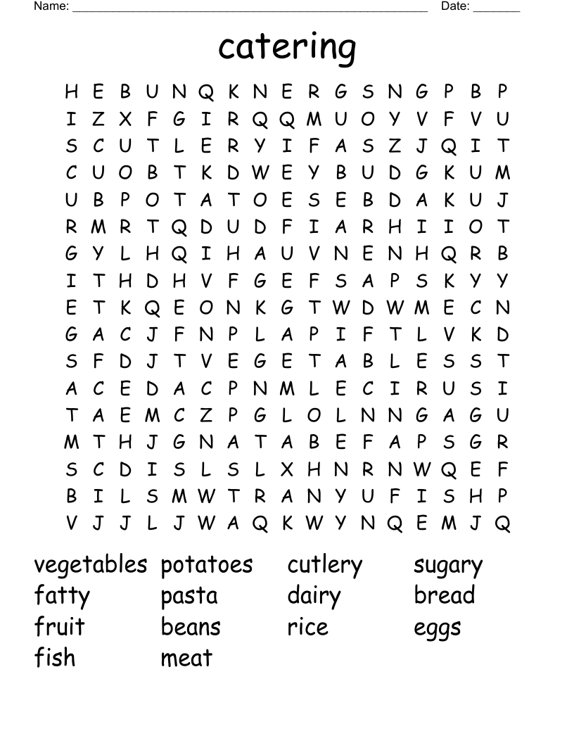 catering Word Search