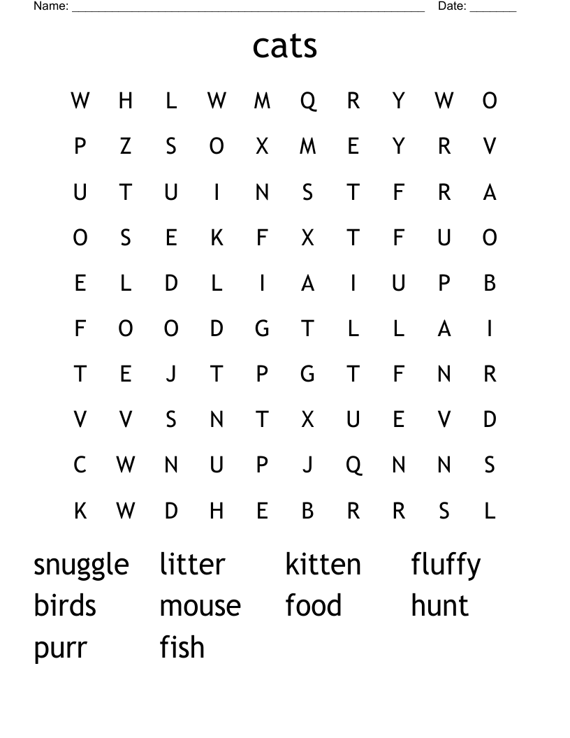 cats Word Search