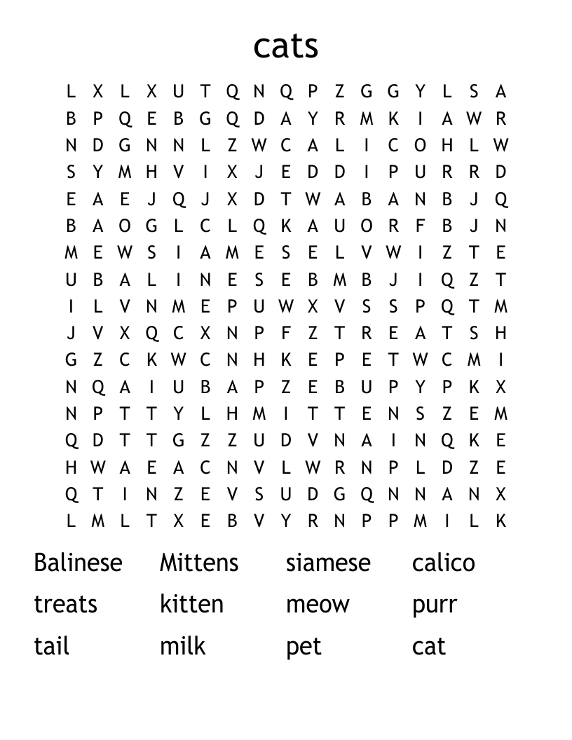 cats Word Search