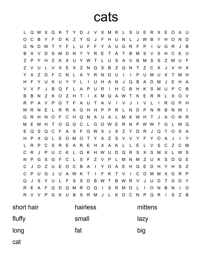 cats  Word Search