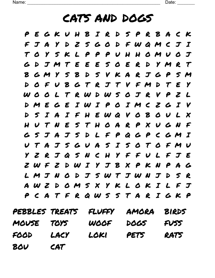 cats and dogs Word Search