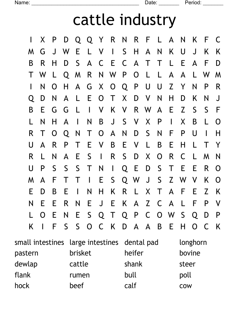 cattle industry  Word Search