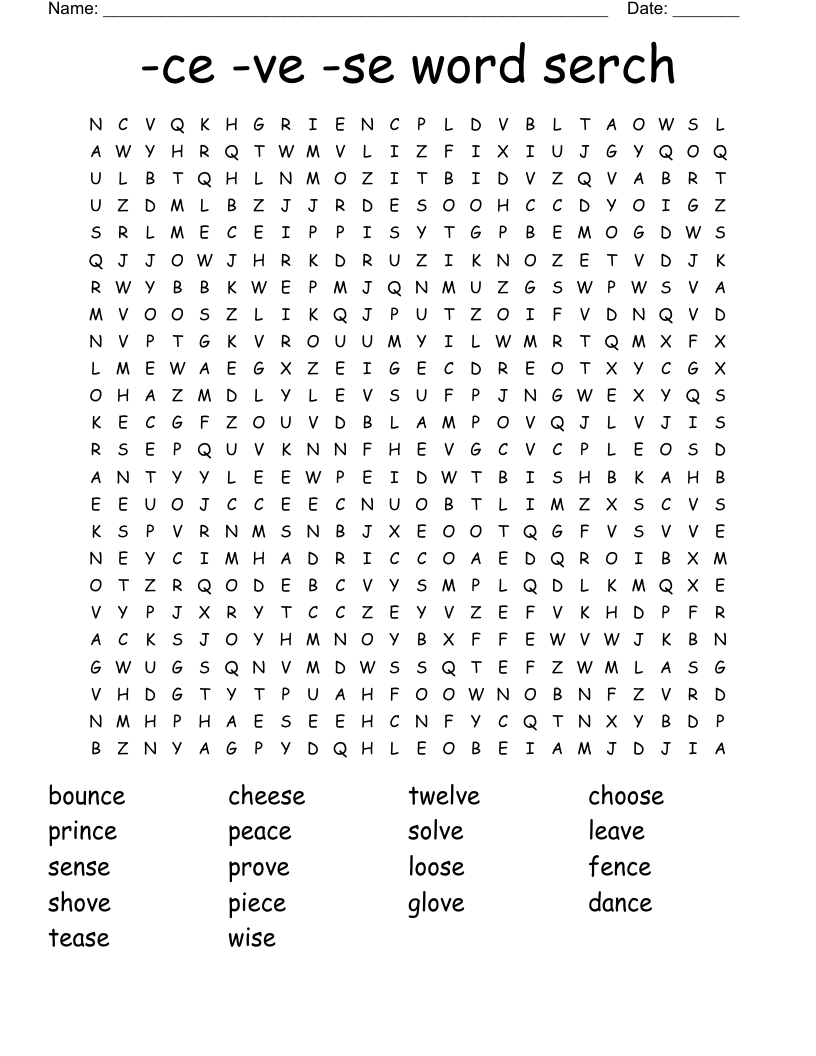 -ce -ve -se word serch Word Search