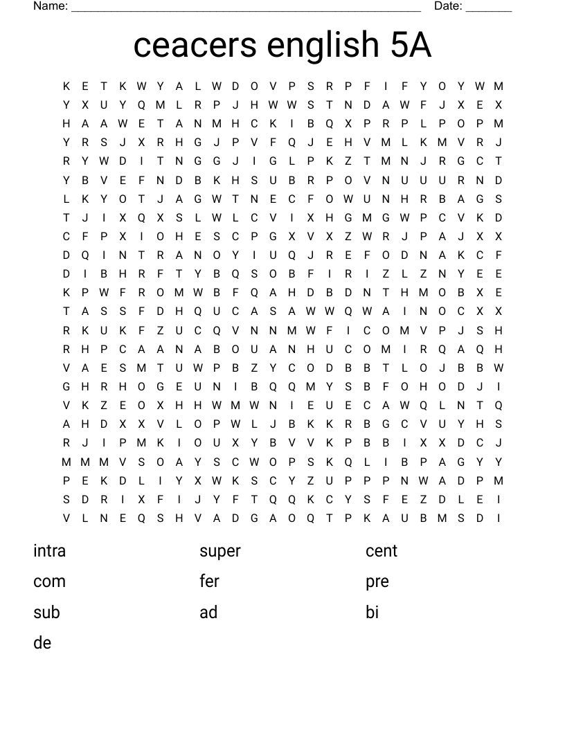 ceacers english 5A Word Search