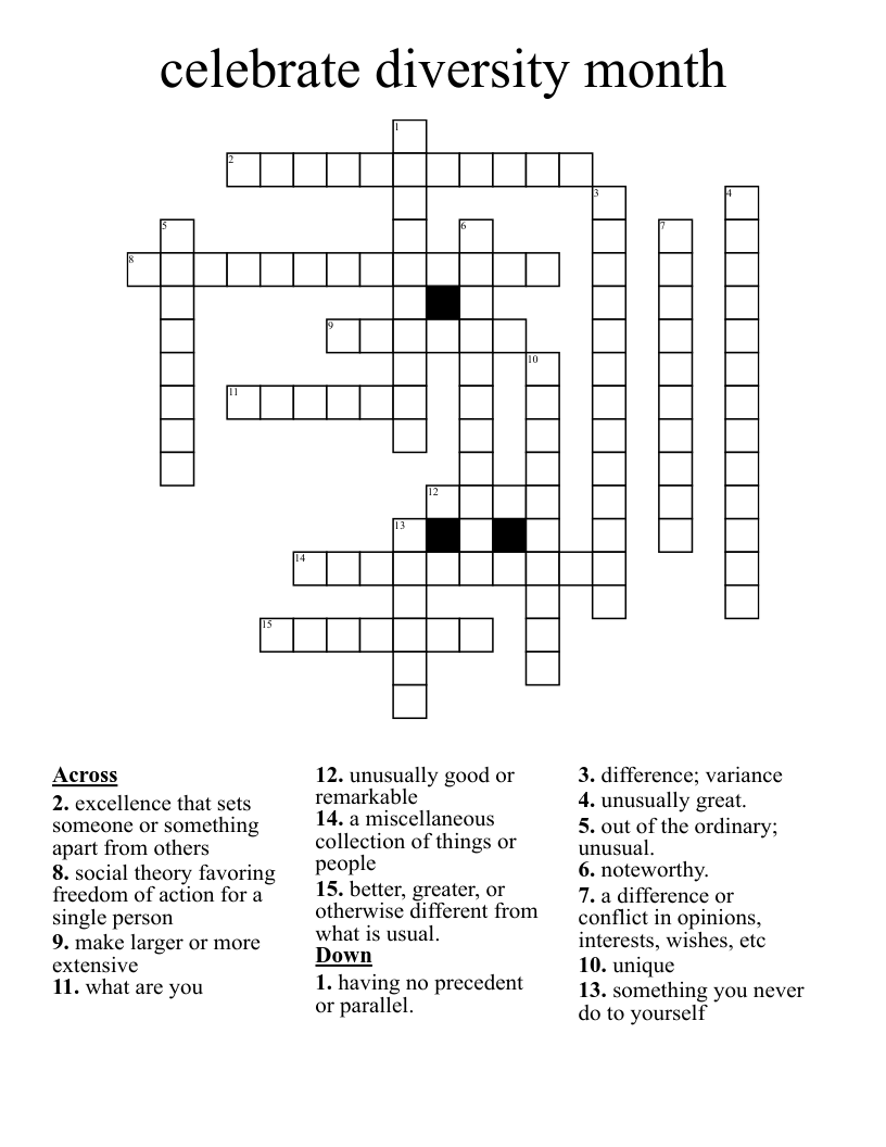 celebrate diversity month Crossword