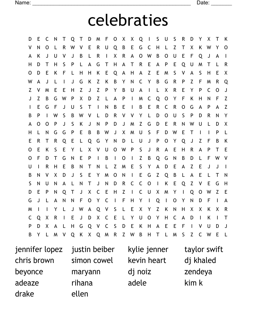 celebraties Word Search