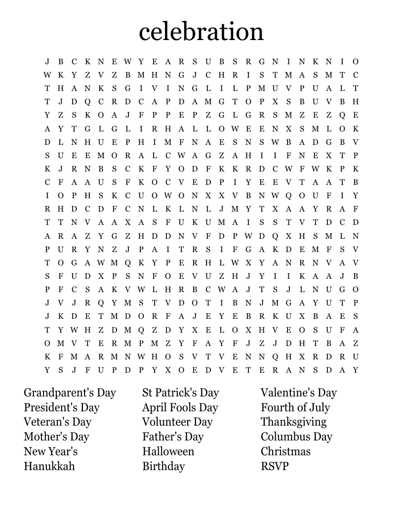 celebration Word Search