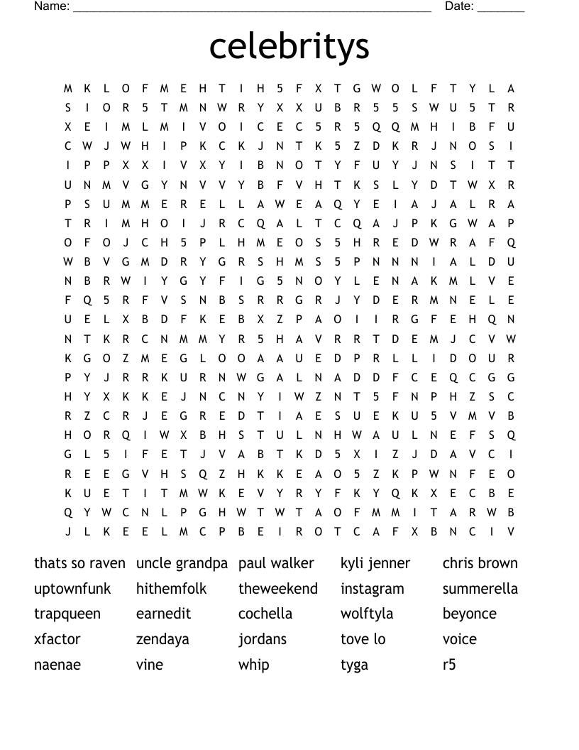 celebritys Word Search