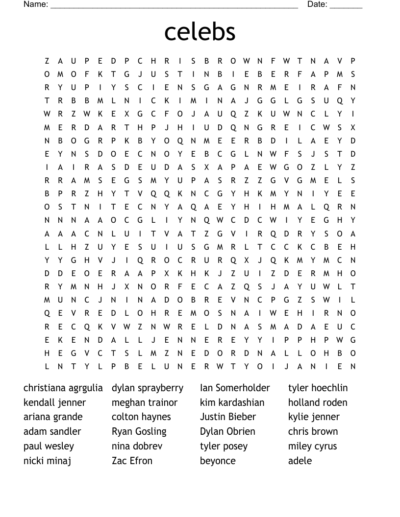 celebs Word Search