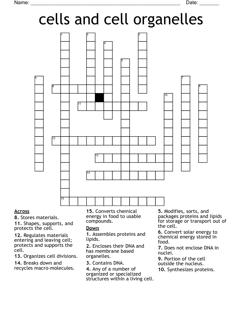 cells and cell organelles Crossword