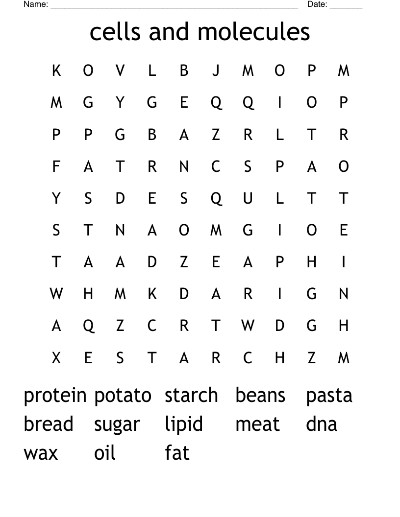 cells and molecules Word Search