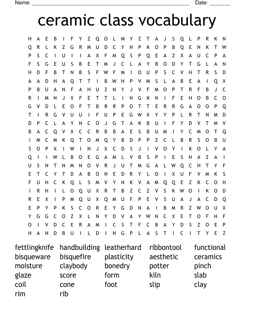 ceramic class vocabulary Word Search