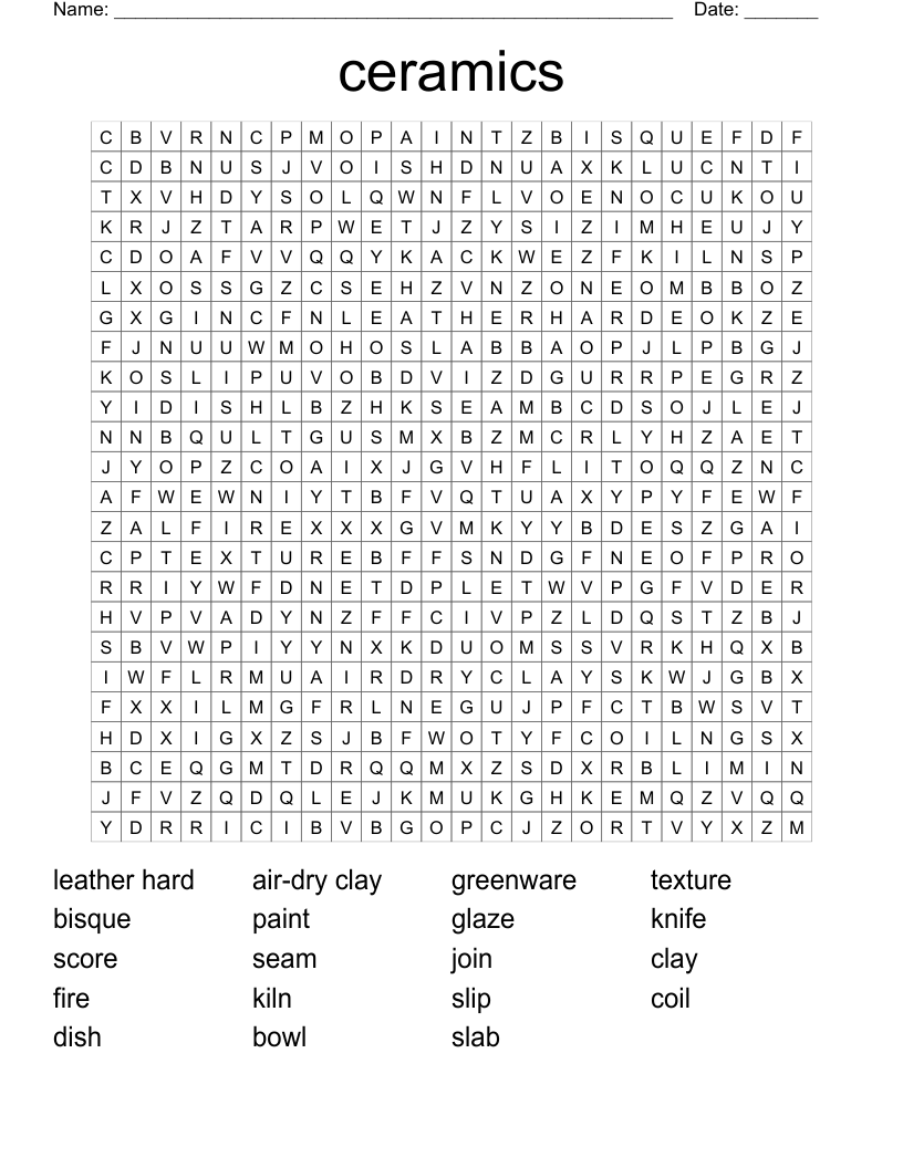 ceramics Word Search