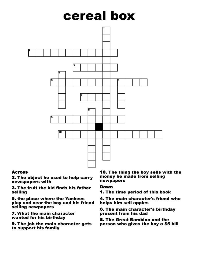 cereal box Crossword