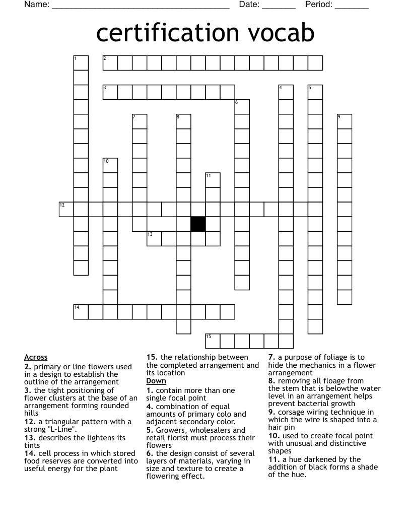 certification vocab Crossword