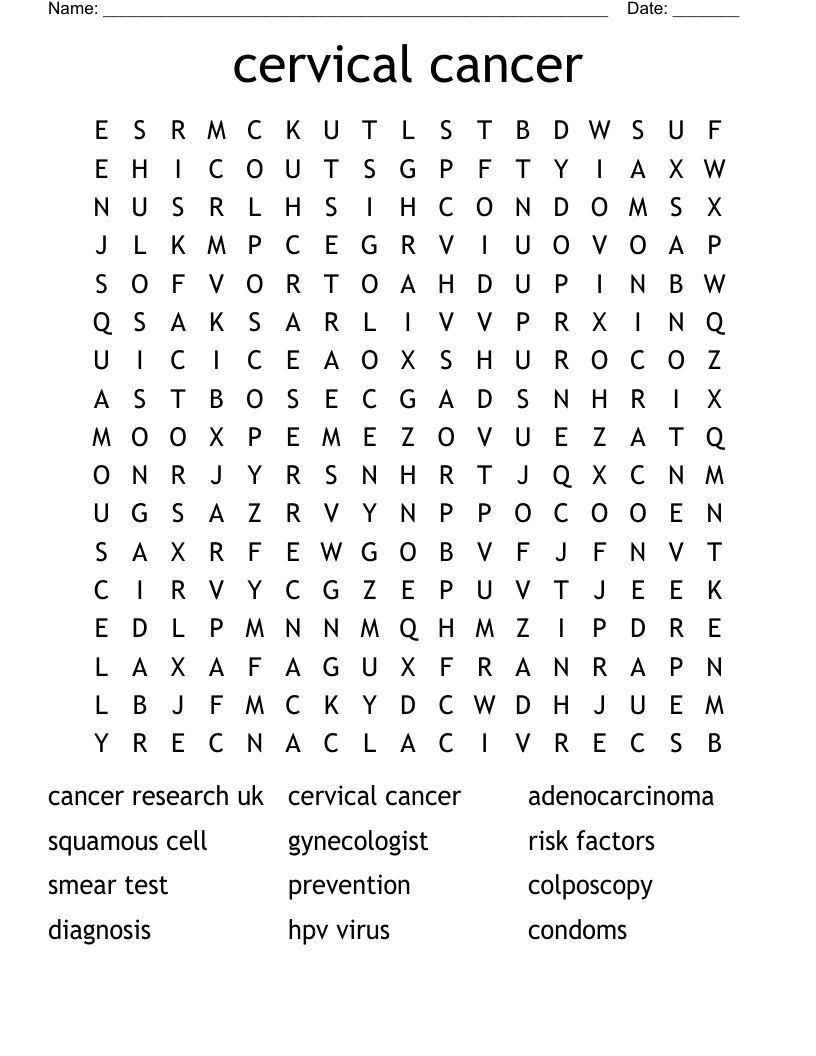 cervical cancer Word Search