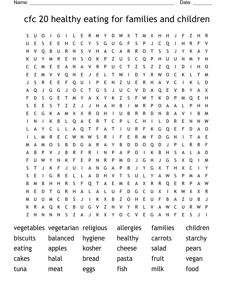 cfc 20 healthy eating for families and children Word Search