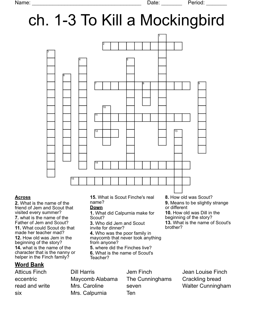 ch. 1-3 To Kill a Mockingbird  Crossword