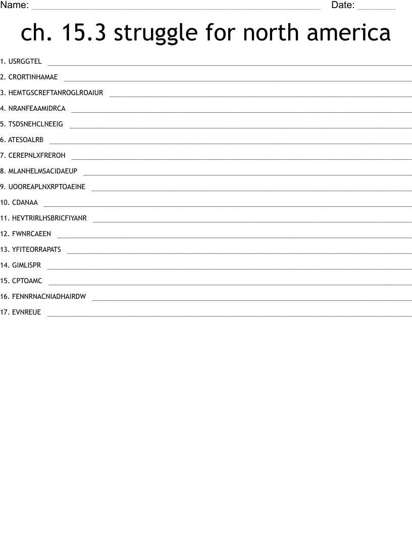 ch. 15.3 struggle for north america Word Scramble