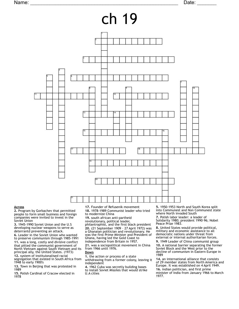 ch 19  Crossword