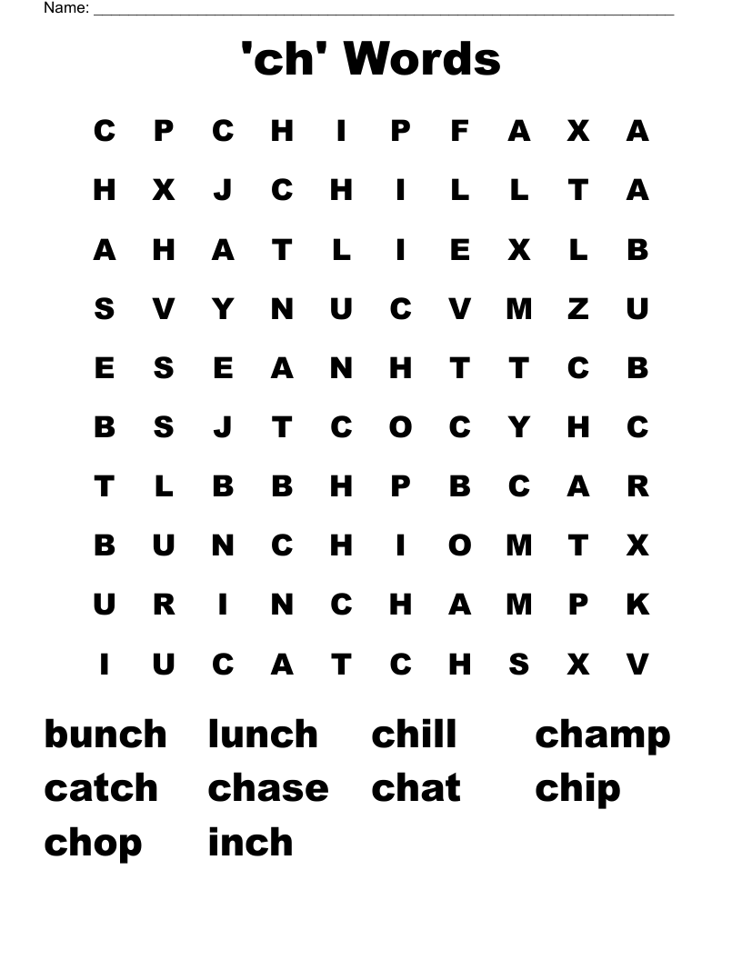 'ch' Words Word Search