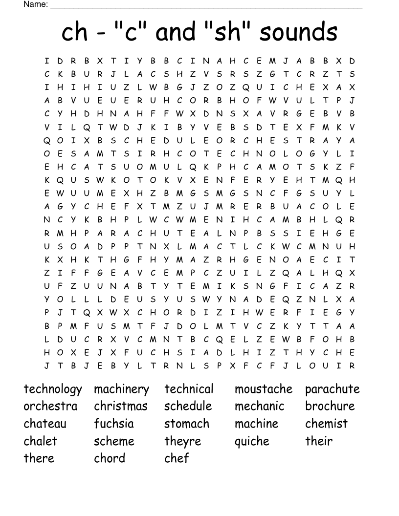 ch - "c" and "sh" sounds Word Search