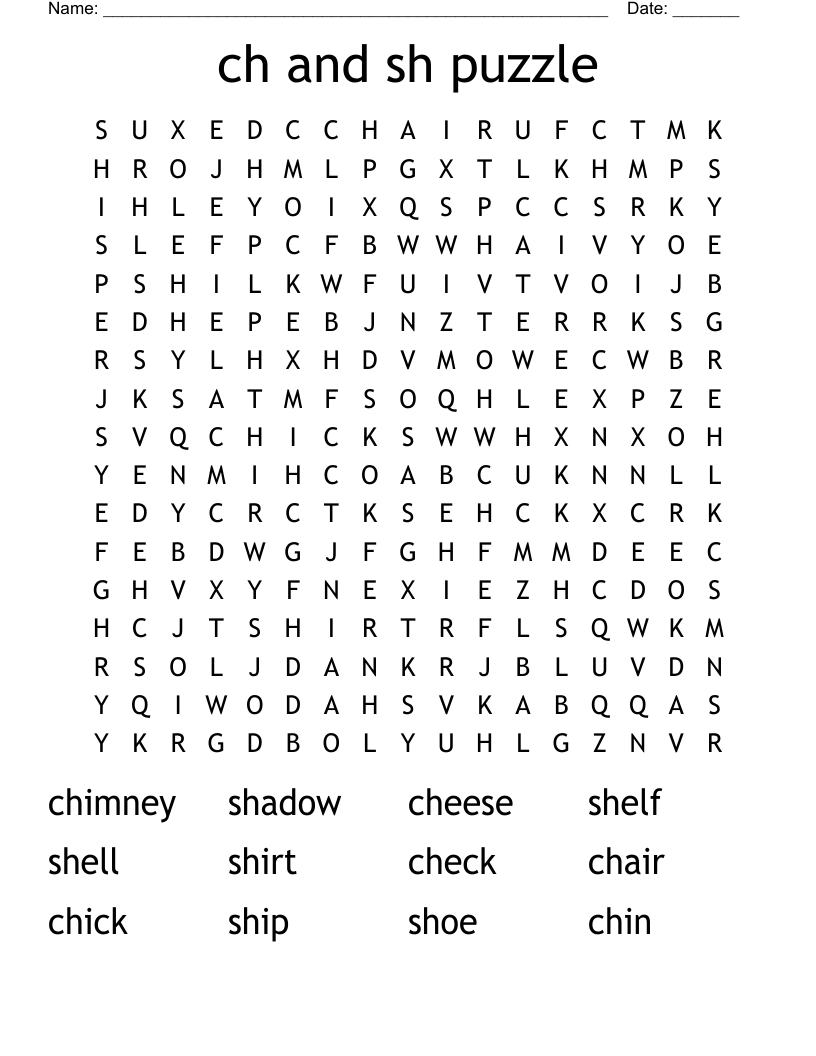 ch and sh puzzle Word Search