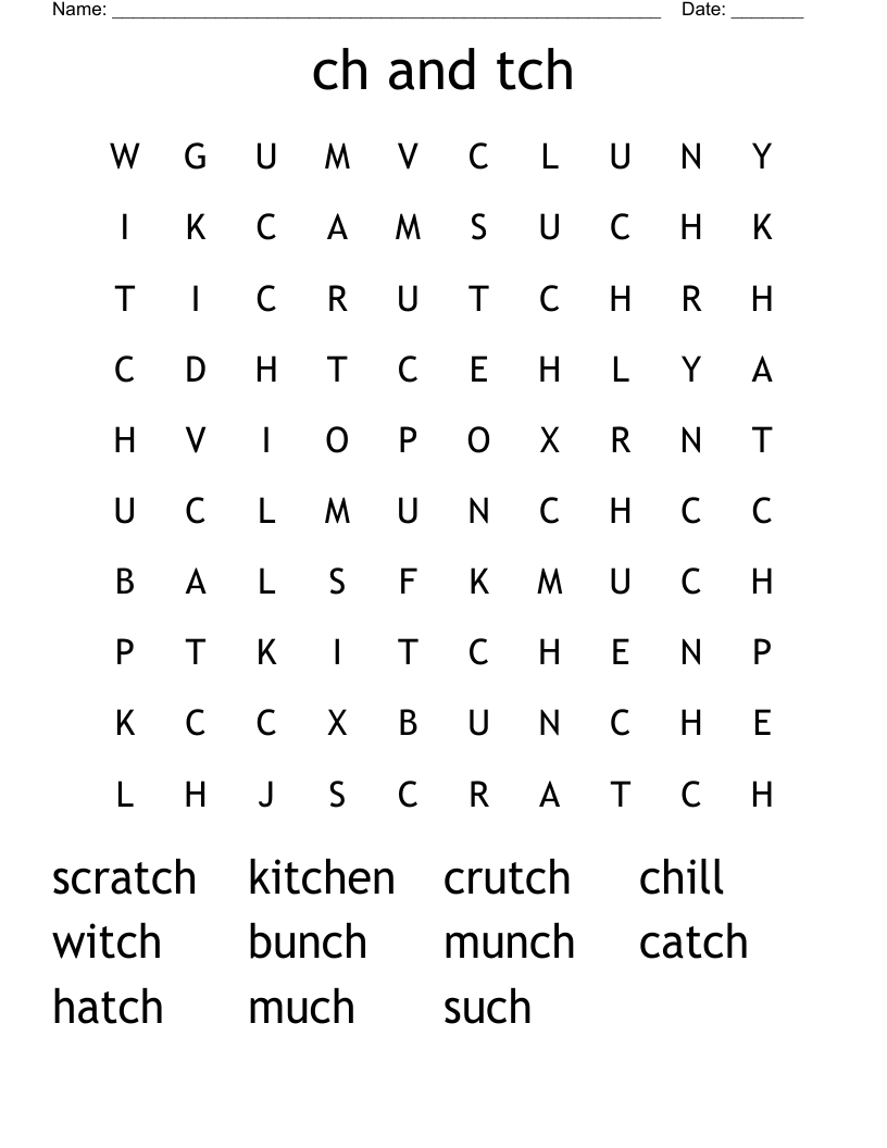 ch and tch Word Search