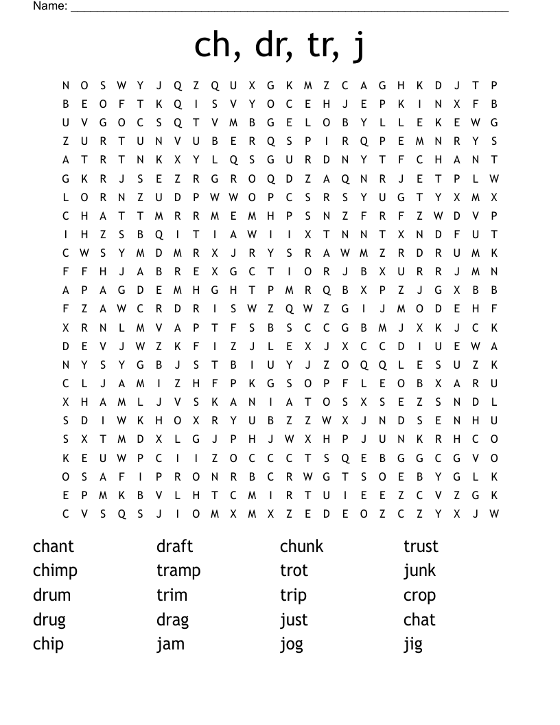 ch, dr, tr, j Word Search
