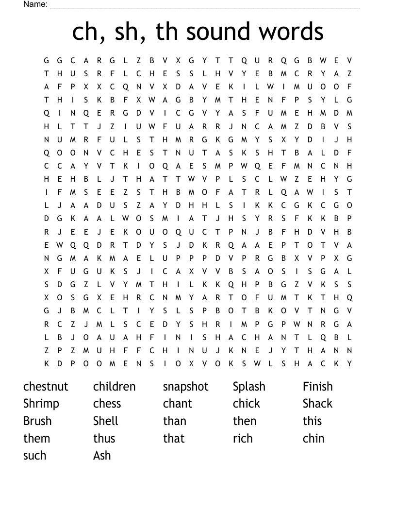 ch, sh, th  sound words Word Search
