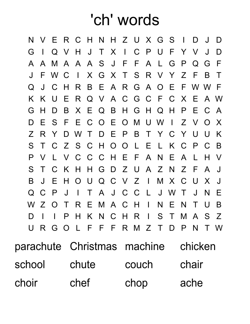 'ch' words Word Search