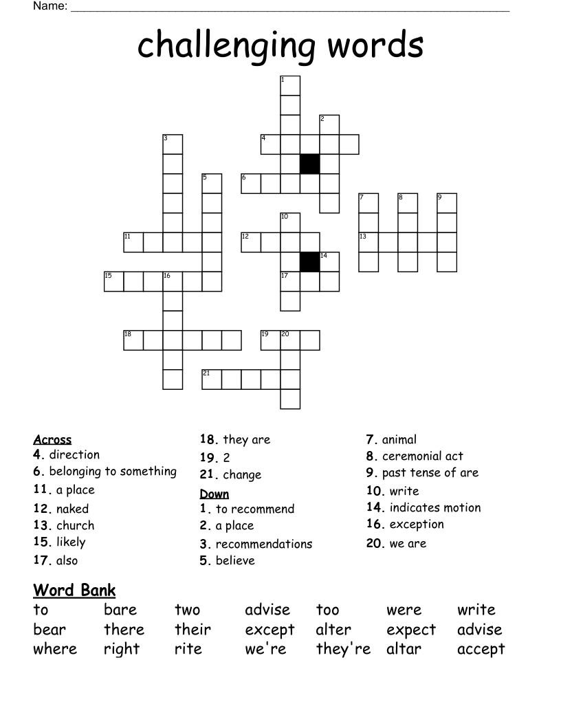 challenging words Crossword