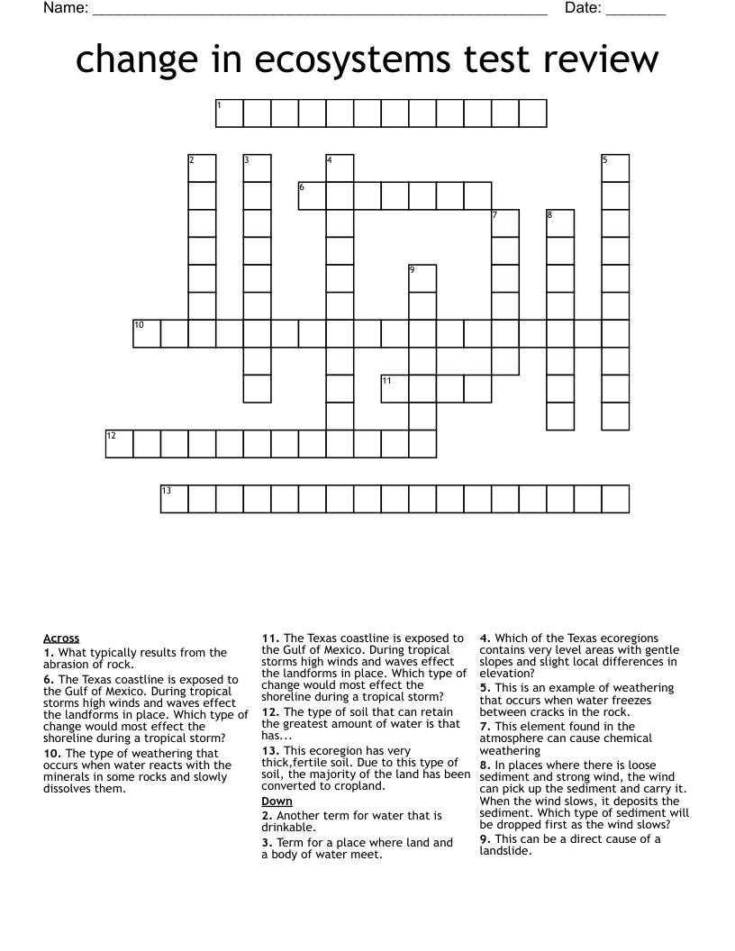 change in ecosystems test review Crossword