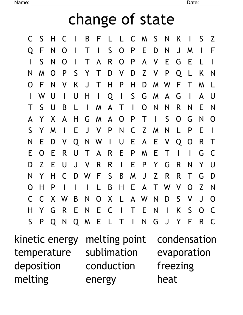 change of state Word Search
