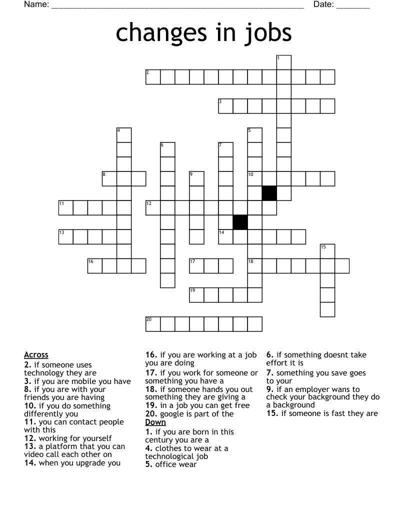 changes in jobs Crossword