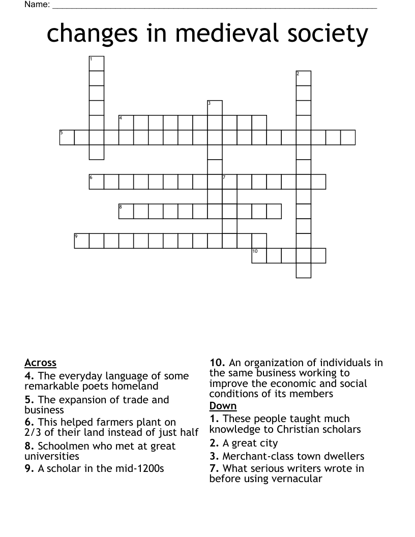 changes in medieval society  Crossword