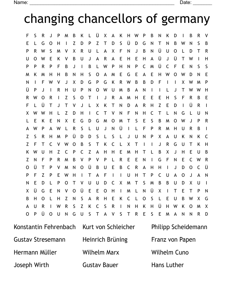 changing chancellors of germany Word Search