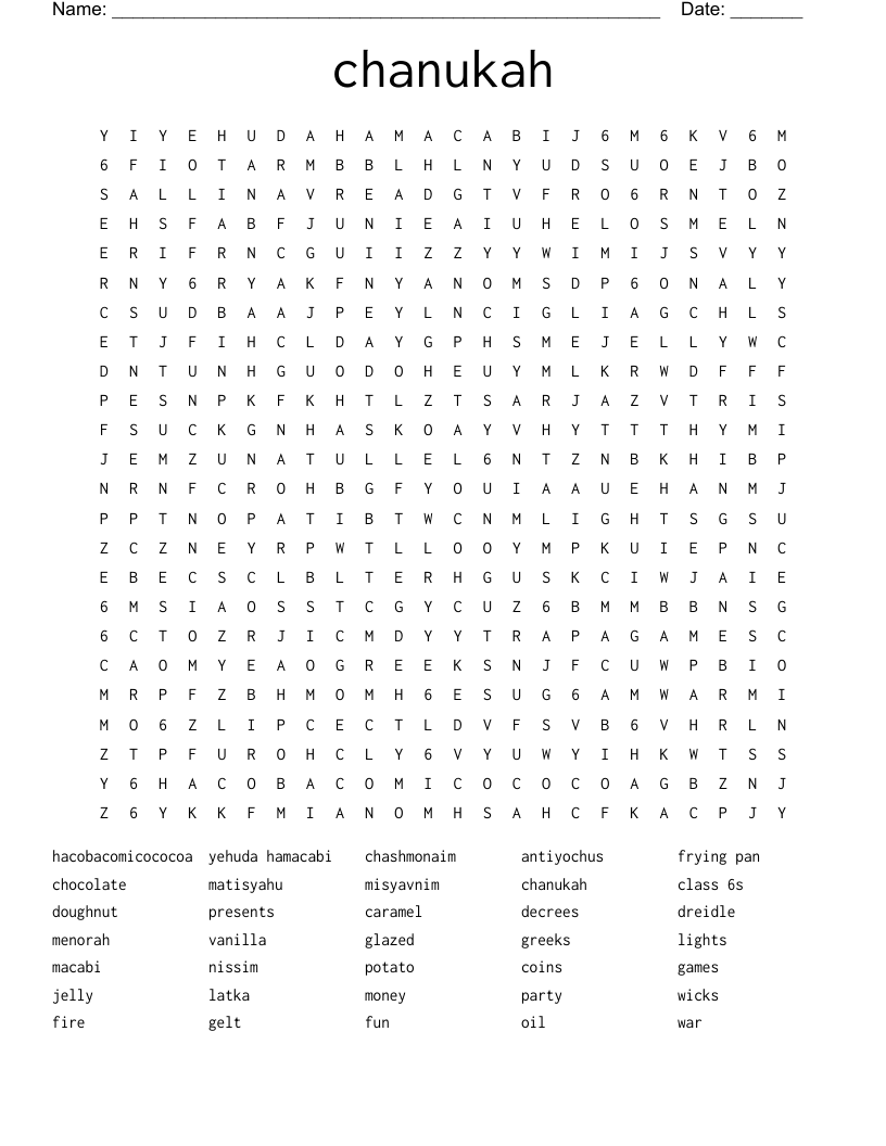 chanukah Word Search