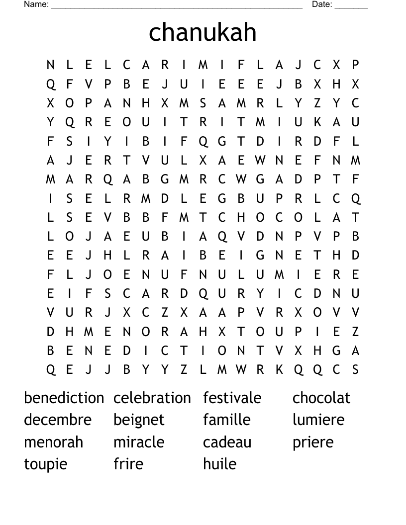 chanukah Word Search