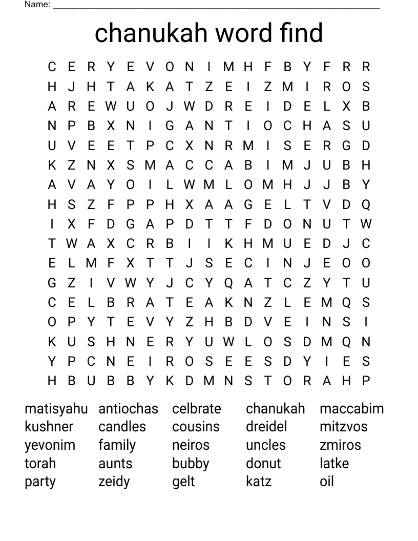 chanukah word find Word Search